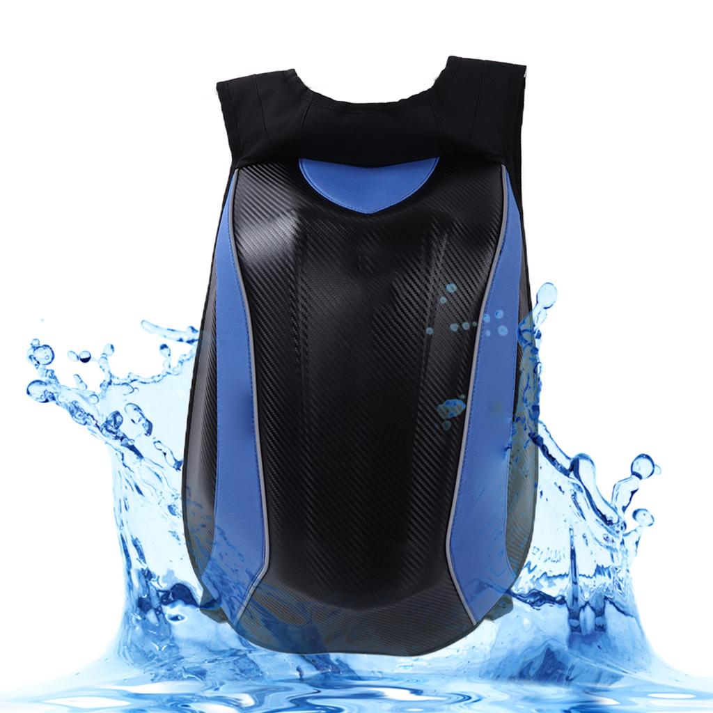 Waterproof Backpack Large Capacity Storage Bag PU Hard Shell with Reflective Strip for Riding Camping Hiking Blue