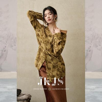 JK&JS Huaman zhi Hemd mit Blumendruck im Neuen Chinesischen Stil