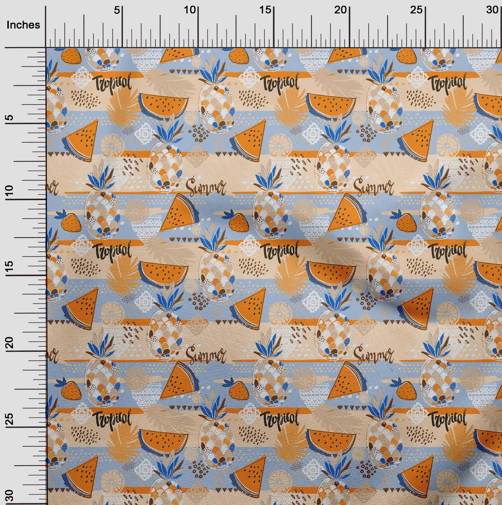 oneOone Cotton Flex Dusty Blue Fabric Tropical Sewing Material Print Fabric By The Yard 40 Inch