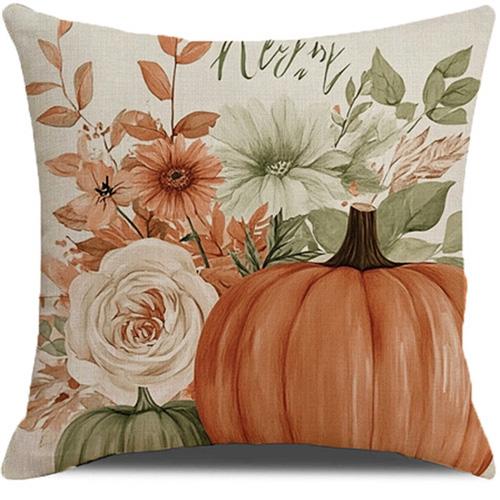 Thanksgiving Harvest Festival Throw Pillow Cover With Floral Pattern For Fall Thanksgiving Decor Living Room Bedroom