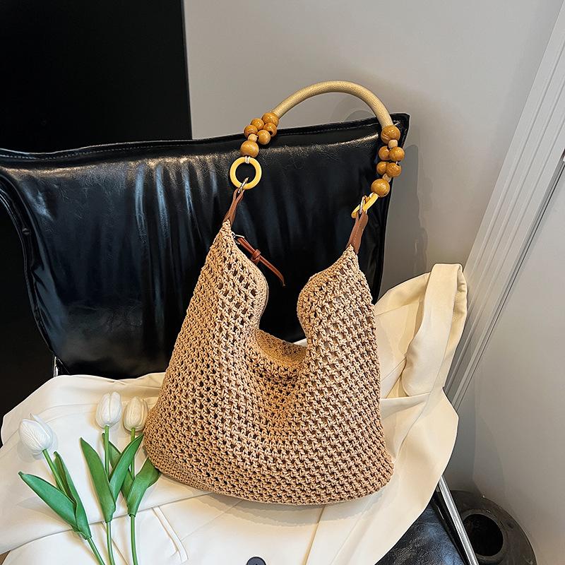 

Праздничная плетеная сумка женская 2025 лето новая мода полая вязаная сумка через плечо большая вместимость дорожная сумка-тоут 33*14*36 хаки