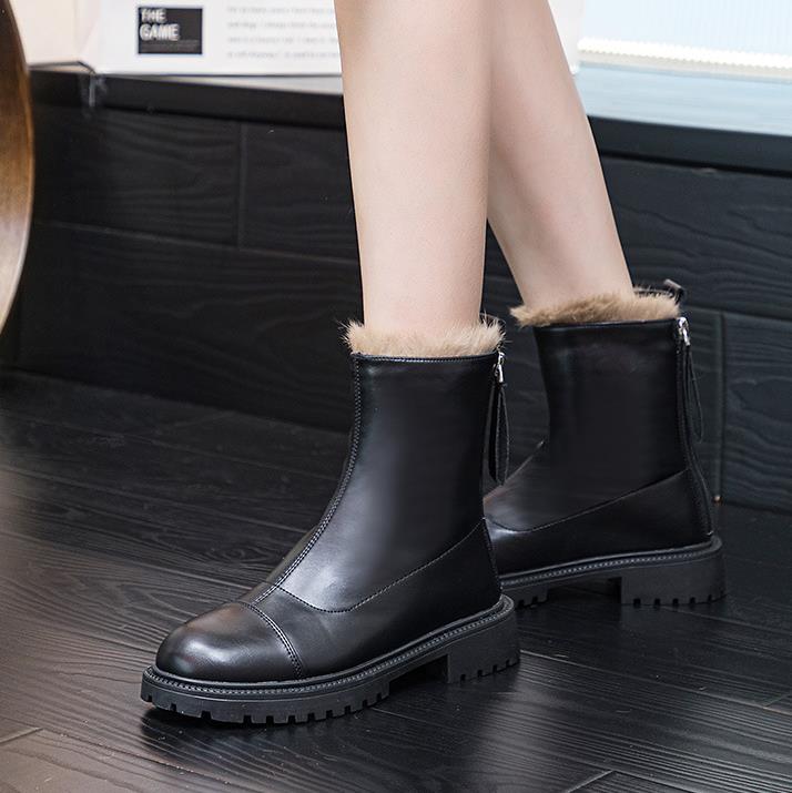 Fashion 4cm New 2024 Microfiber Women Ankle Motorcycle Boots Snow Motor Booties Footwear Winter Warm Fur Thick Plush Zipper Shoes