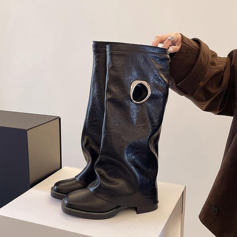 Fashion Vintage Block Heel Trouser Boots Thick Leg Thigh Boots Plus Size Boots for Women