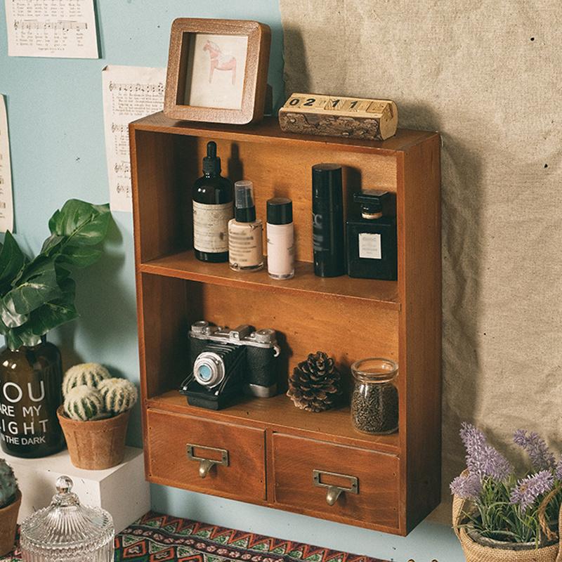 1pc 2/9 Squares Vintage Wooden Dividers Organizer with 2 Drawers,Makeup&perfume&dolls Display Container Cabinet.
