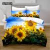 Slunečnicová sada povlaku na přikrývku Žluté květy Bujné slunečnice na poli Ložní sada Mikrovlákno Botanický květinový potisk Povlak na přikrývku