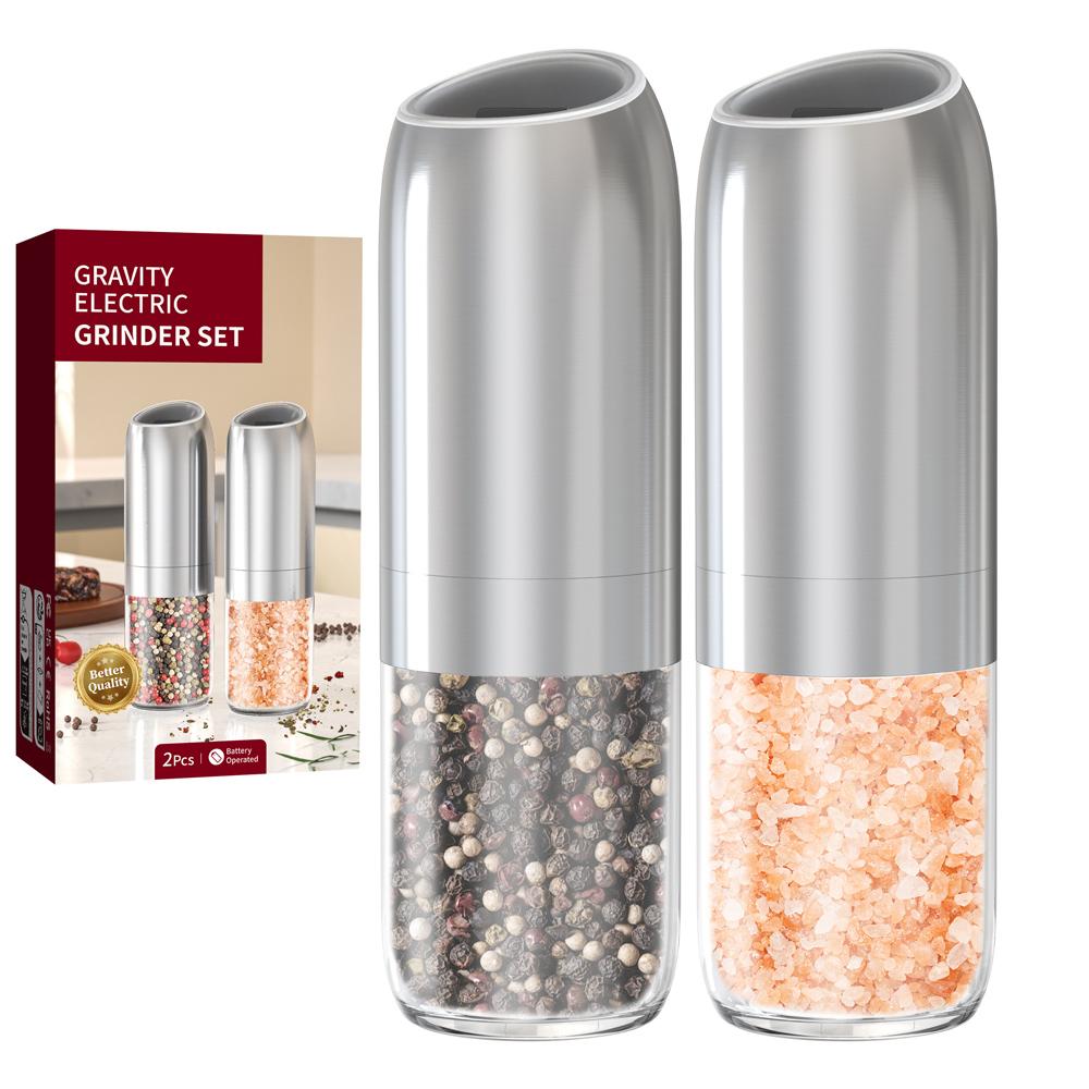 New Upgraded Larger Capacity Electric Salt and Pepper Grinder Set 176ml Stainless Steels Automatic Pepper Mill with LED light