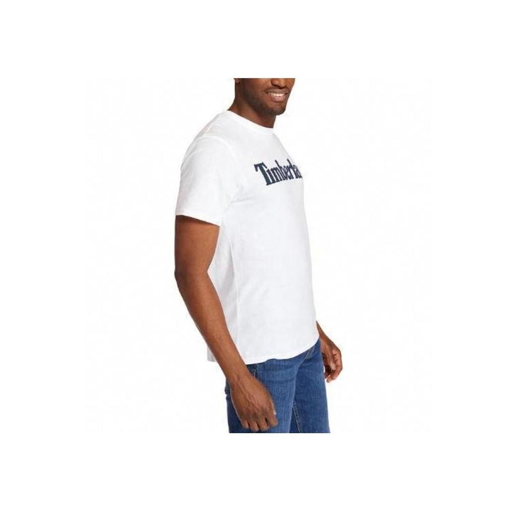 Timberland Logo Print Short Sleeve T-Shirt Men Tops White A1NAIH79