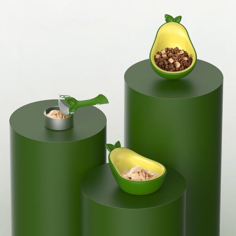 Cats Feeding Set Avocado Design 3 In 1 Removable Bowl Water Dish Food Container Integrated Can Opener Safe Plastic