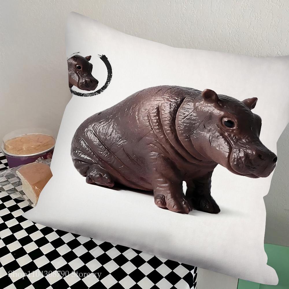 Baby Hippo Moo Deng Pillow Case Square Pillow Bedroom Sofa Leisure Comfort Cushion Car Living Room Home Decoration