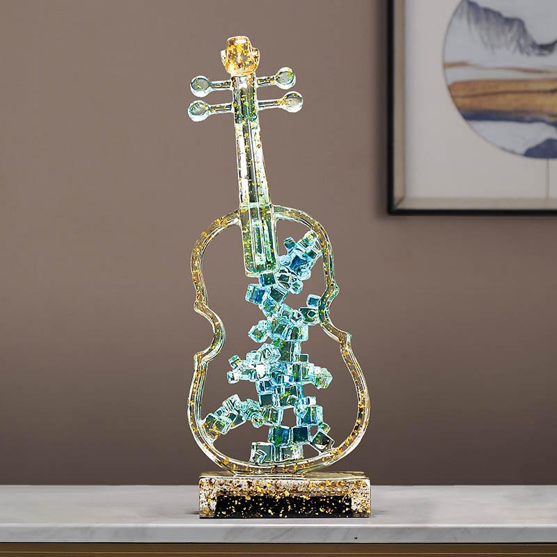 Harts Hantverk Ihålig Kristall Transparent Violin Musikinstrument Staty Geometrisk Fyrkantig Cello Heminredning