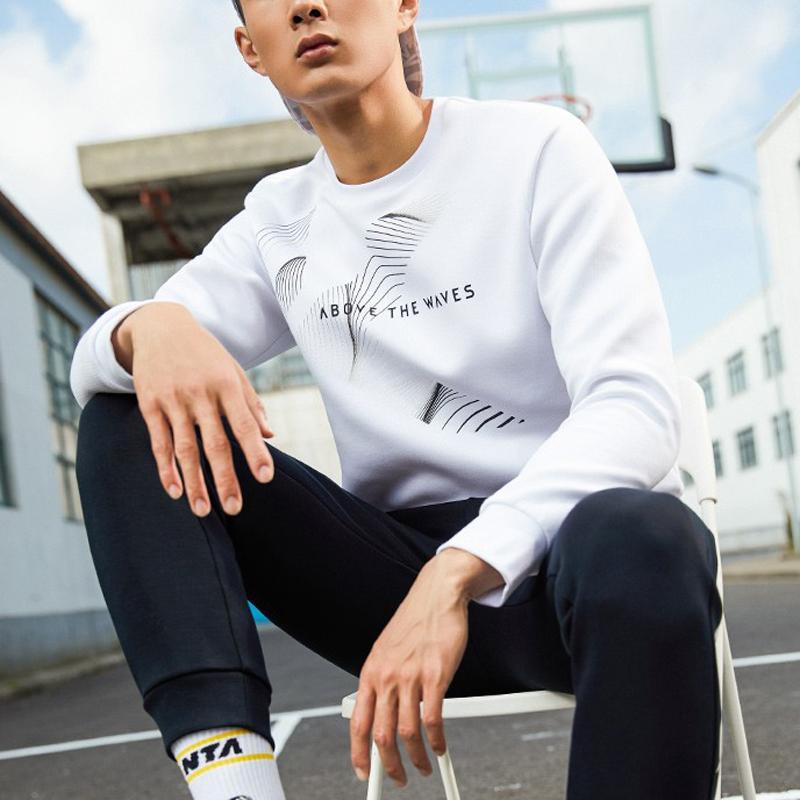 Anta Thompson KT Basketball Series Letter Print Sports Crew Neck Sweatshirt Men sweatshirt White 152211716-1