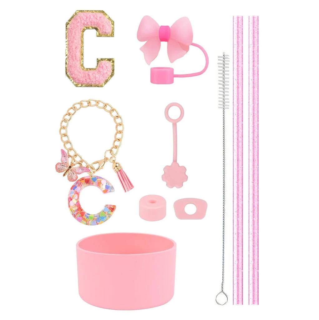 10pcs Cup Accessories Set for Stanley 30oz 40oz Tumbler Straw Cover Cap Boot Spill Proof Stopper Letter Keychain Charm Sticker