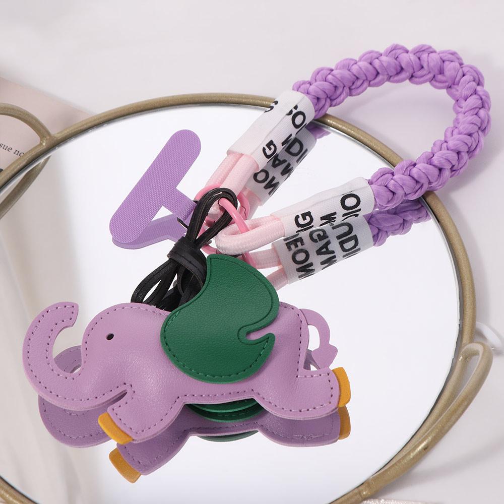 Flying Wings Elephant Keychain PU Leather Key Chain Holder Cute Bag Charm  Bag Decoration