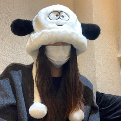Plush Hat Female Autumn and Winter Cute Puppy Plush Hat Thickened Warm Ear Protection Hat Versatile Fluffy
