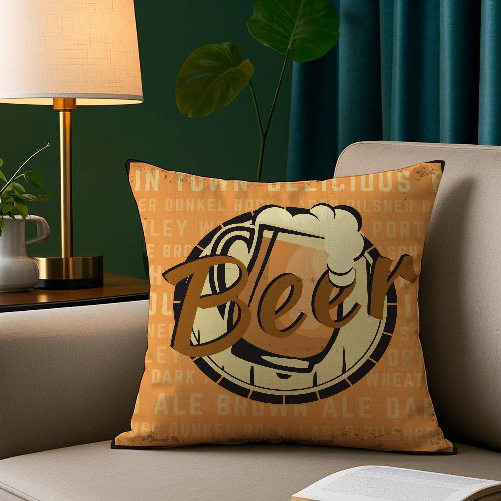 Beer Wine Retro Style Pillow Case Short Plush Print Cushion Cover Square Throw Pillow Covers Sofa Home Decor
