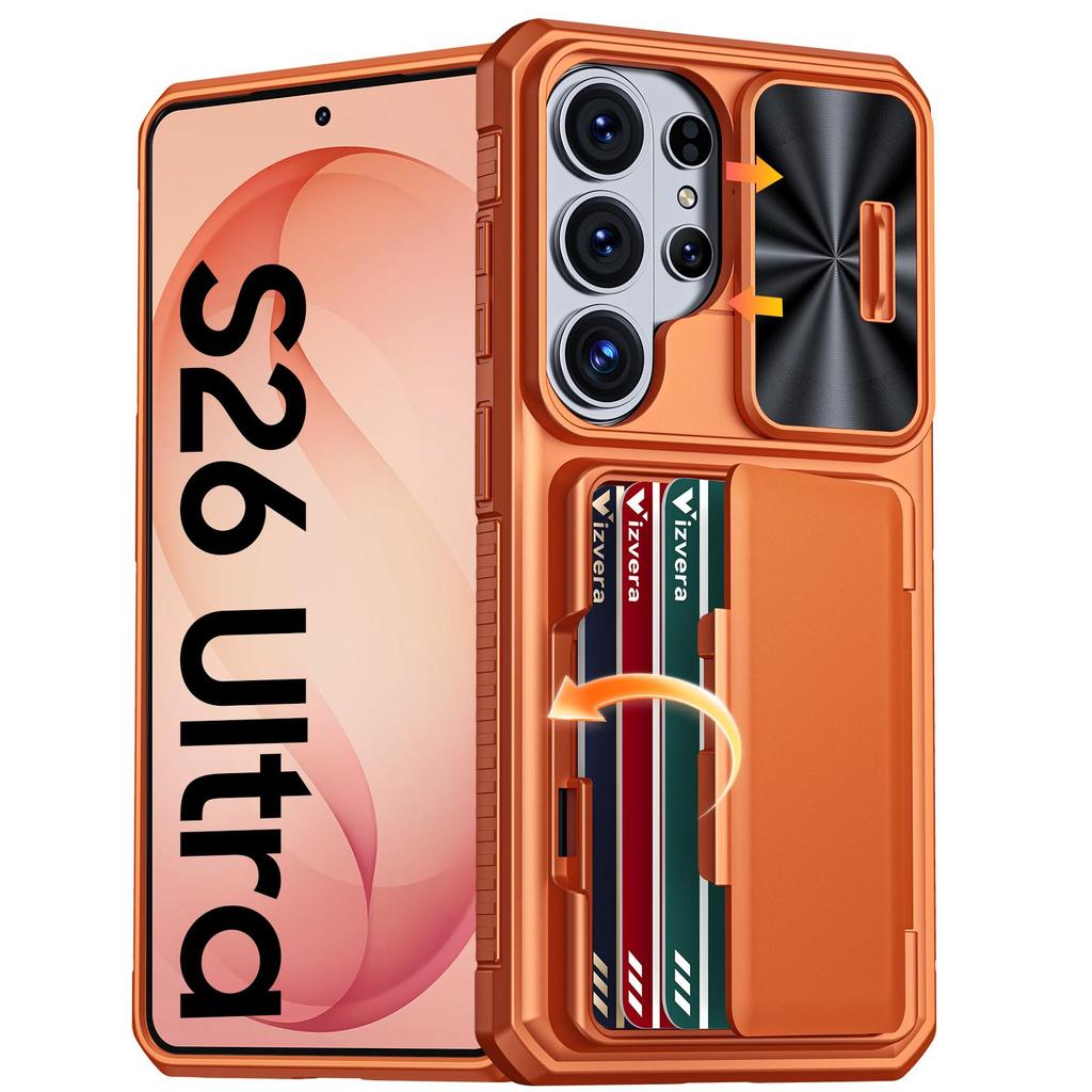 Avec Porte-Cartes, Cache-Objectif Coulissant et Support pour Étui de Téléphone Samsung Galaxy S26 Ultra, Étui Portefeuille Anti-Chute en PC+TPU - Rose Clair