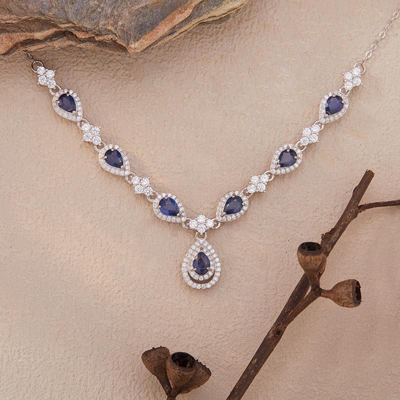 Natural Sapphire Chain Necklace S925 Silver Colored Jewelry Xiaohongshu Wechat Channels