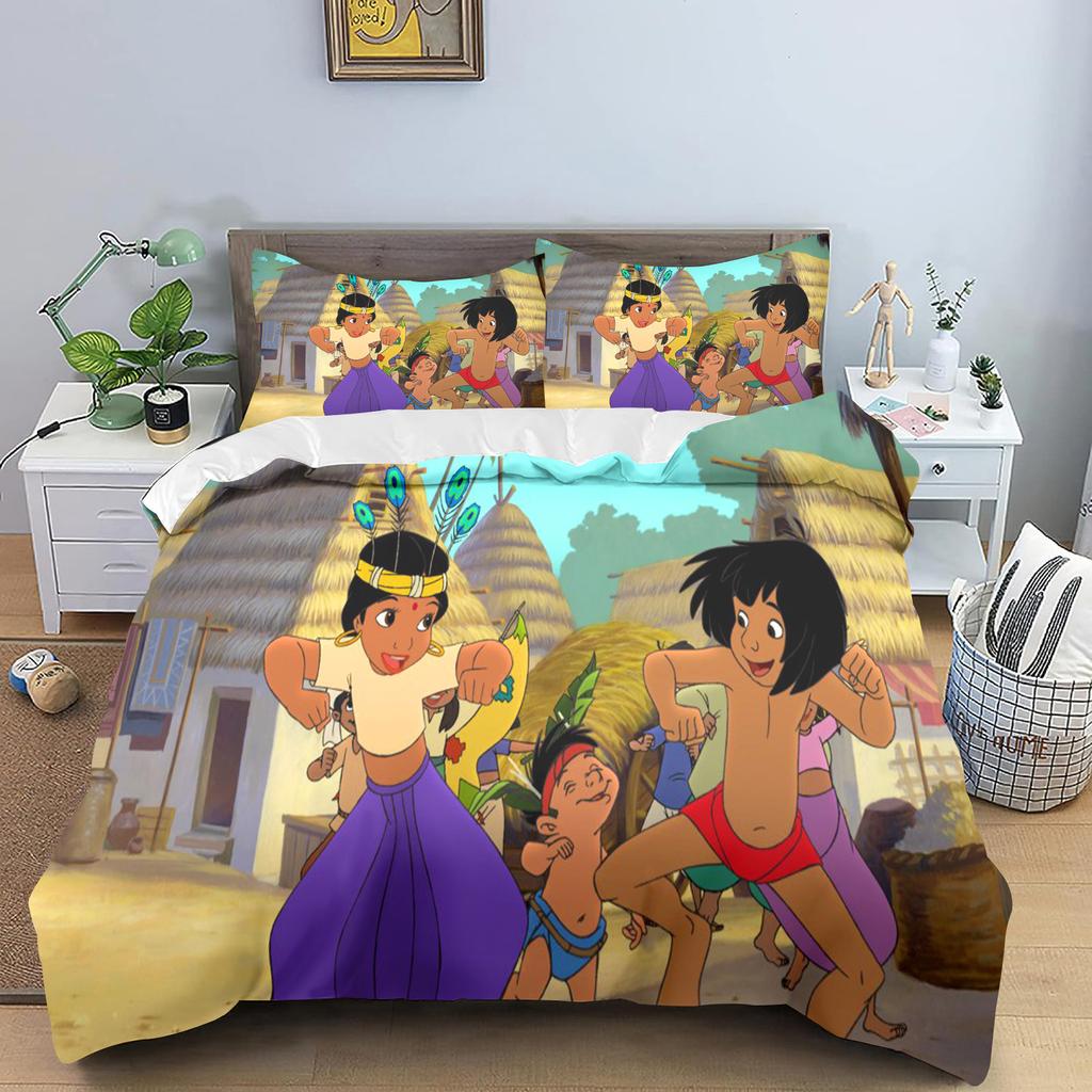Copripiumino Libro della Giungla Serie Principesse Set Piumone Biancheria da Letto 3D Biancheria da Letto per Bambini Set 3 Pezzi 1 Copripiumino Misura King Size