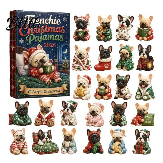 Weihnachts-Adventskalender 2026 Hunde-Kalender, 24-tlg. Acryl-Anhänger-Set mit Mini-Welpen, Festliche Raumfiguren, 2D Flache Baum-Hänge-Countdown
