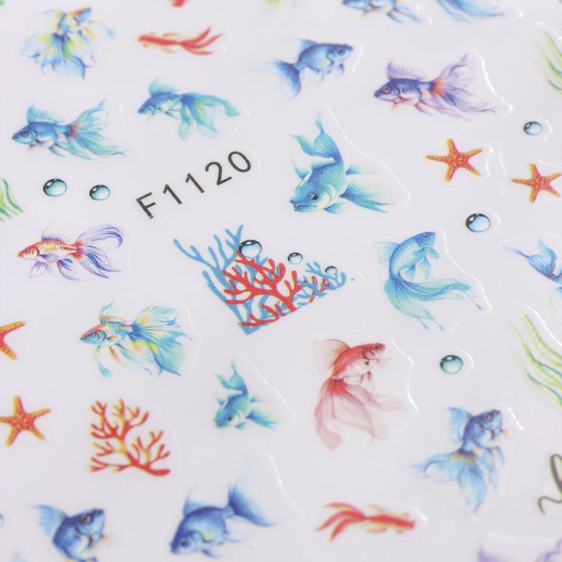 1 Sheet Holographic Jellyfish Dolphin Nail Art Stickers 3D Mermaid Ocean Shell Nail Decals Adhesive Ocean Beach Designs Nails