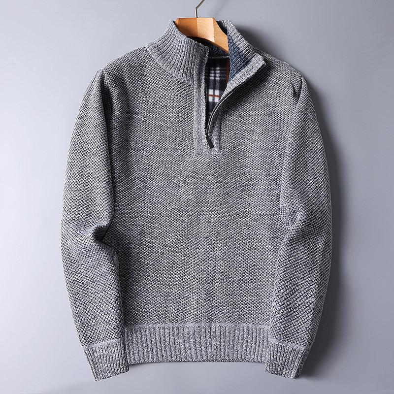 Men Fleece Lined Zip Up Sweater Heavyweight Knit Jacket Oversized Winter Warm Pullover Outerwear