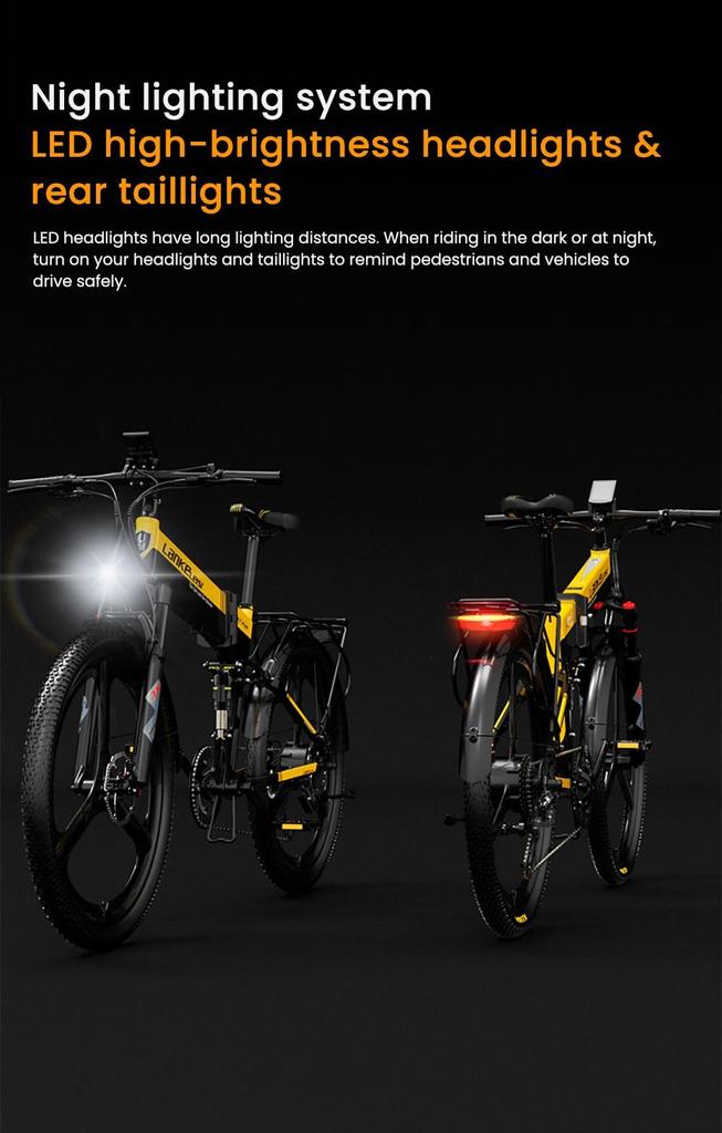 Foldable electric bicycle LANKELEISI XT750 Sport ,500W motor, a 48V 12.8Ah battery, a top speed of 35 km/h, a range of 110km, and 26*2.35 inch tires.