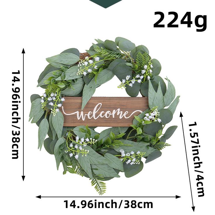 Green Eucalyptus Wreath with Welcome Sign Artificial Eucalyptus Wreath Spring Summer Wreath for Front Door зелёный