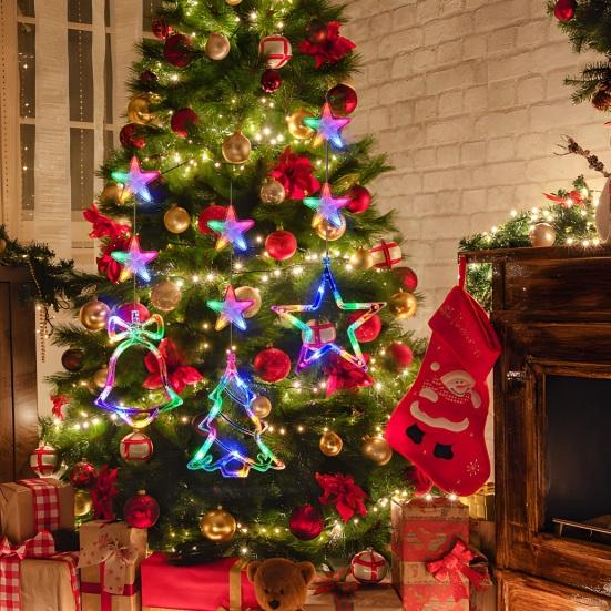 3Pcs LED Christmas Window Lights Silhouette Tree Decoration with Suction Cups Battery Powered Decorative Lights for Glass Wall