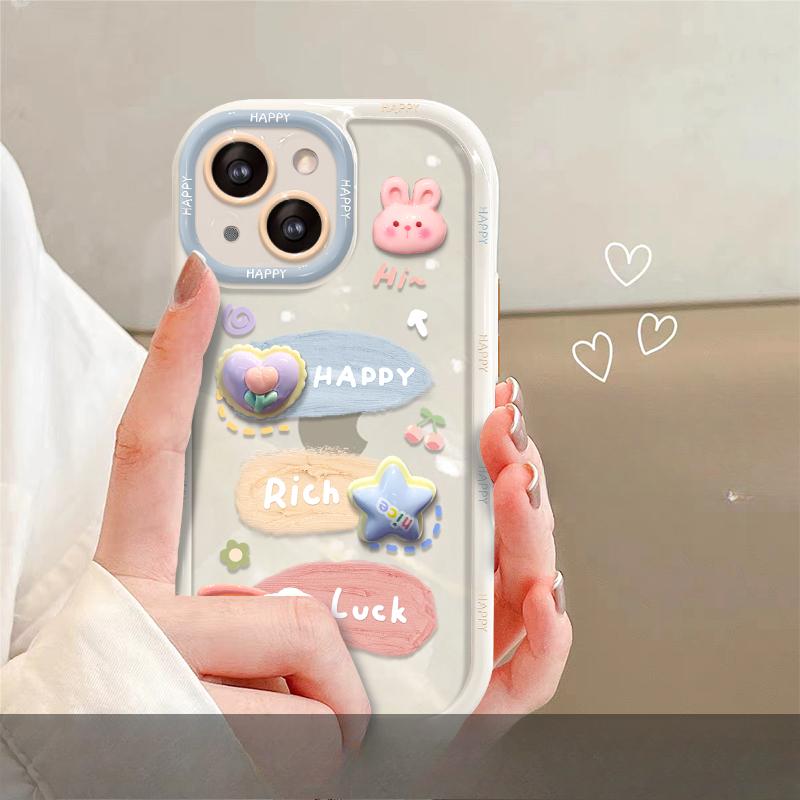 Applicable To Apple 14promax Mobile Phone Case IPhone 13/15 Three-dimensional Pigment Rabbit Chain 11 Silicone All-inclusive X