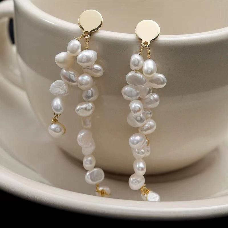 Light Luxury High-grade Cold Wind Pearl Fringed Earrings Multi-color Simple Long Irregular Earrings