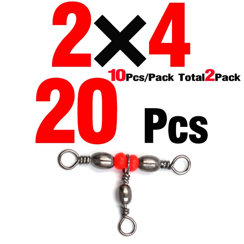 MNFT 20 Stück 11 Größen 3-Wege T-Drehgelenk Barrel Swivel Verbinder Rote Perlen Triple Swivel Kreuzleine Angelzubehör Angelzubehör