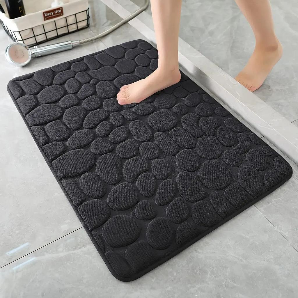 1pc Memory Foam Embossed Velvet Carpet Bathroom Living Room Non-Slip Mat Cobblestone Floor Mat Home Furnishings