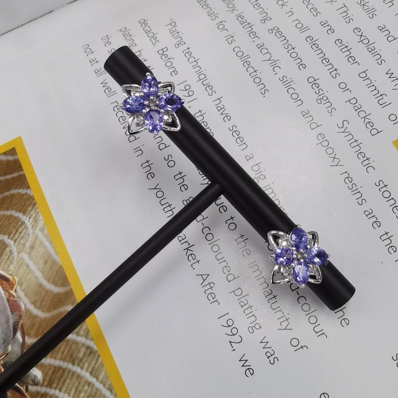 Sace Gems Earrings for Women 100% 925 Sterling Silver Tanzanite Stud Earrings Wedding Party Jewelry Gift