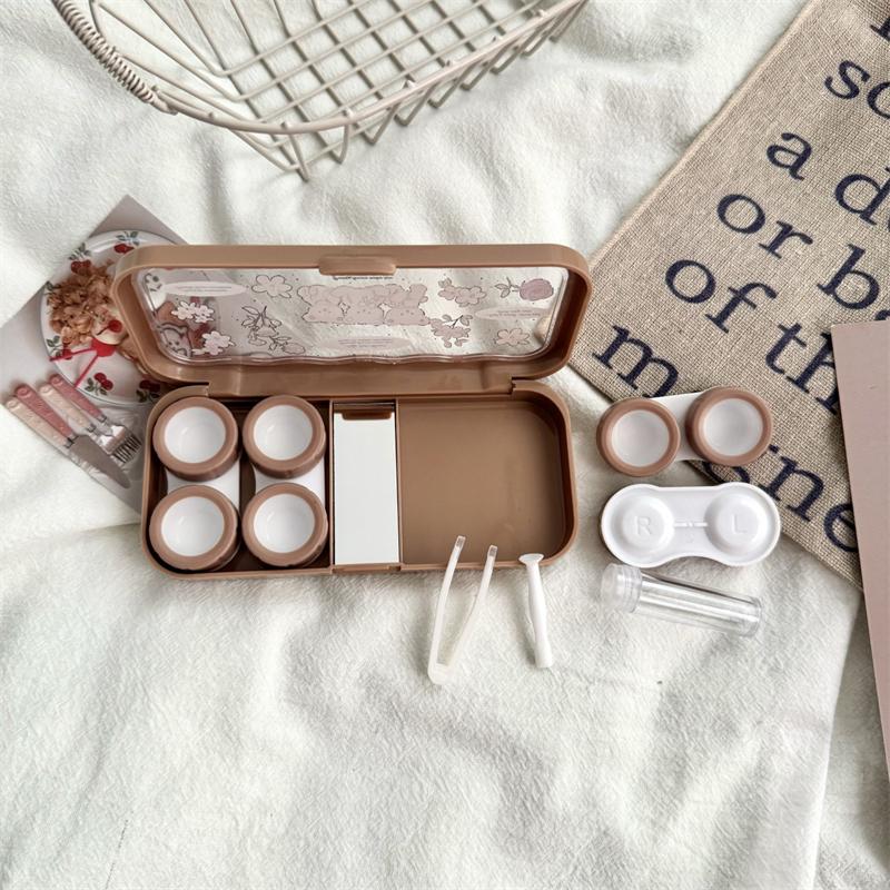 Cute Cartoon Bear Contact Lens Storage Case With Mirror Portable Contact Lens Container Box For Travel Outdoor Organizer Tool