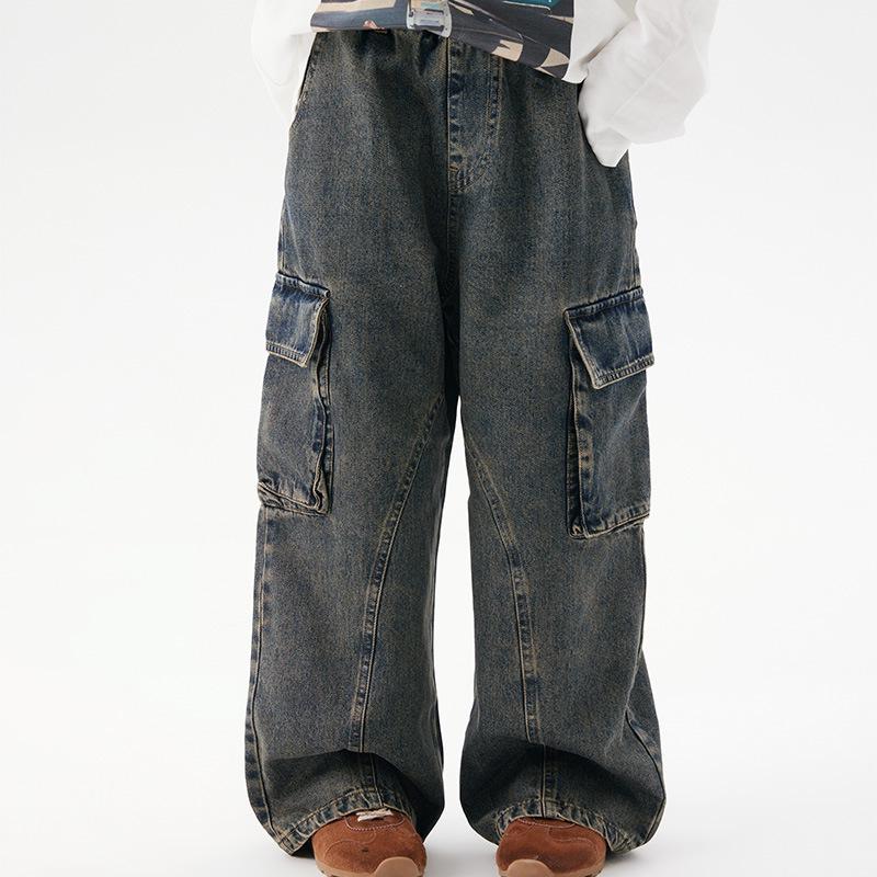 

Детские джинсы широкого кроя в стиле ретро с карманами и пэчворком, осень 2025 130 синий