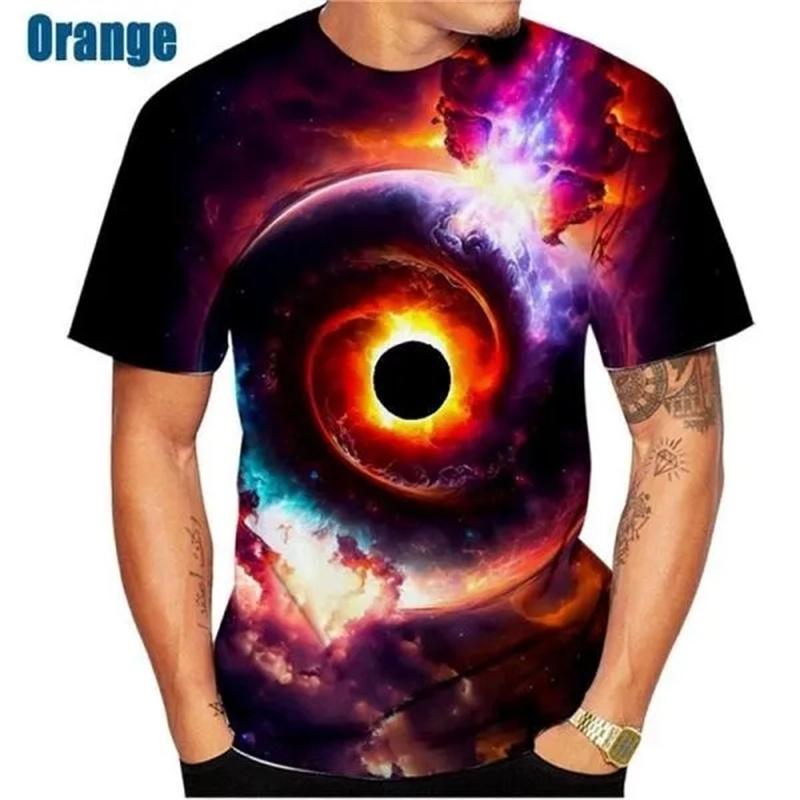 3D-gedruckte Weltraum-Planet Herren-T-Shirts Galaxie Äußeres Muster T-Shirts Sommer Harajuku Locker Rundhals Kurzarm Tops