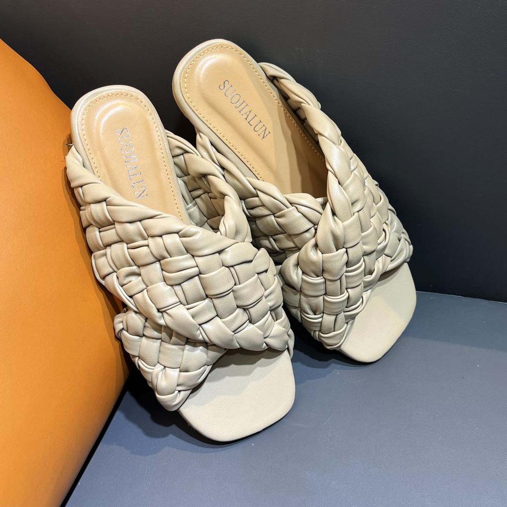 Fashion Bailamos 2025 New Brand Flat Slippers Women Weave Slides Sandal  Ladies Home Slippers Summer Outdoor Beach Open Toe Flip Flops M