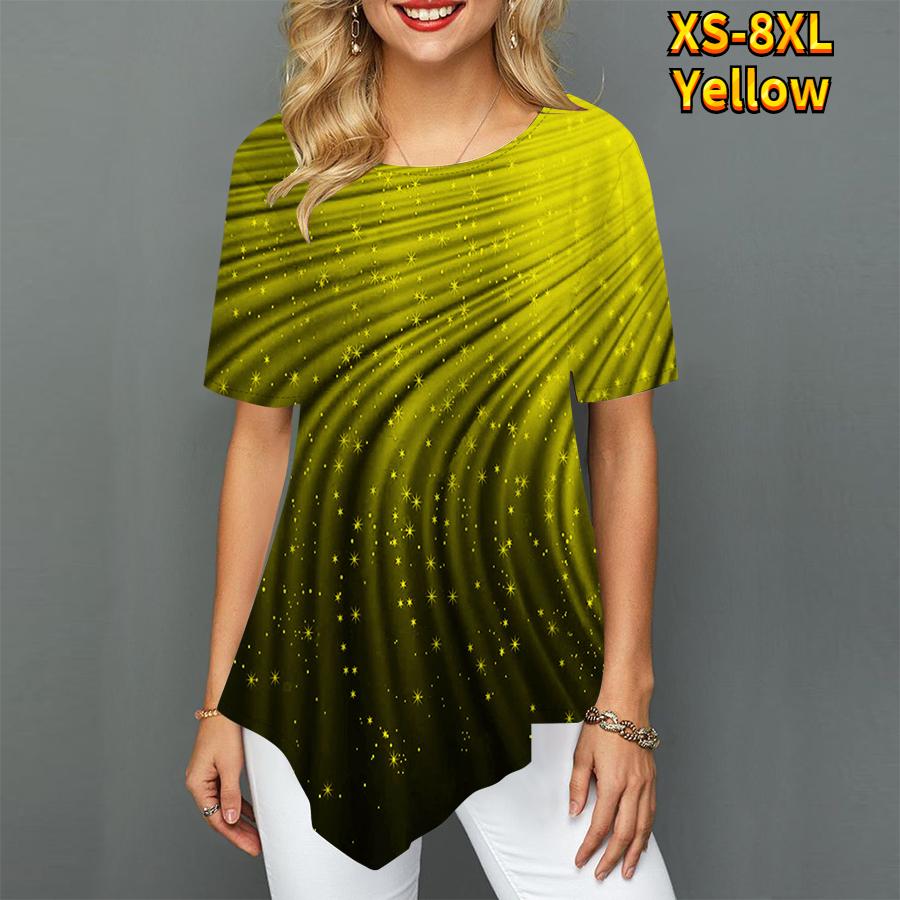 Damen Bedruckt Rundhals 3D Sternenhimmel Glänzend Kontraststreifen Trendy Luxuriös Spitzröcke Schwingend Kurzärmlig Damen S-8XL