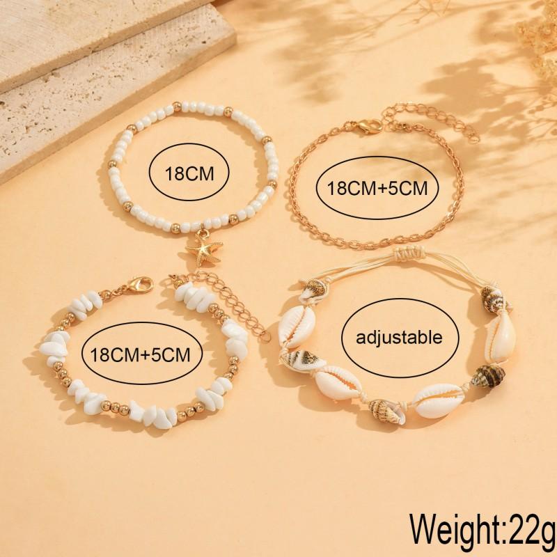 Boho Layered Starfish Pendant Bracelet Set Women With Shell Beads Beach Style Zinc Alloy Jewelry