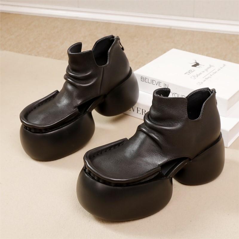 Fashion GKTINOO 2025 Spring/Summer New Women's Platform Shoes Vintage Genuine Leather Versatile Thick Heel Hollow Pumps