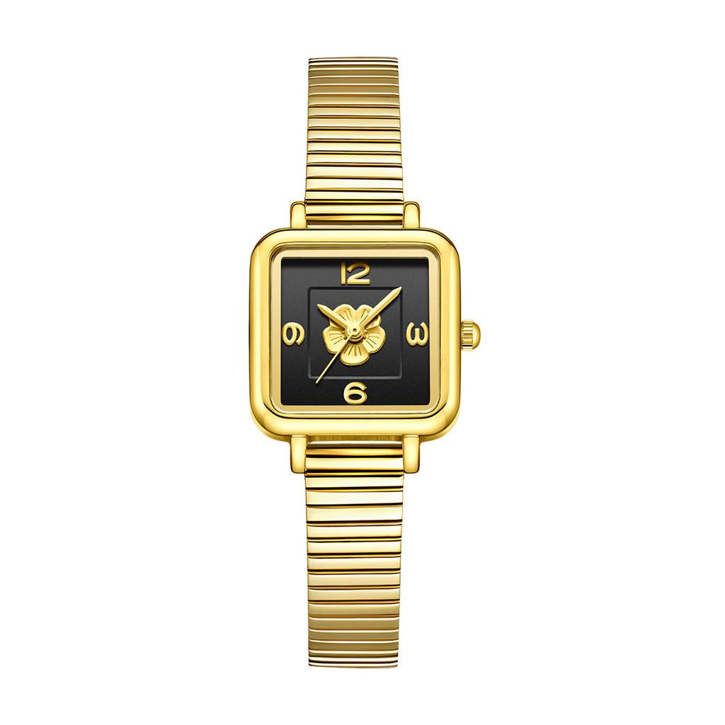 Exquisite Literary Camellia Square French Retro Bamboo Belt Waterproof Quartz Women's Watch