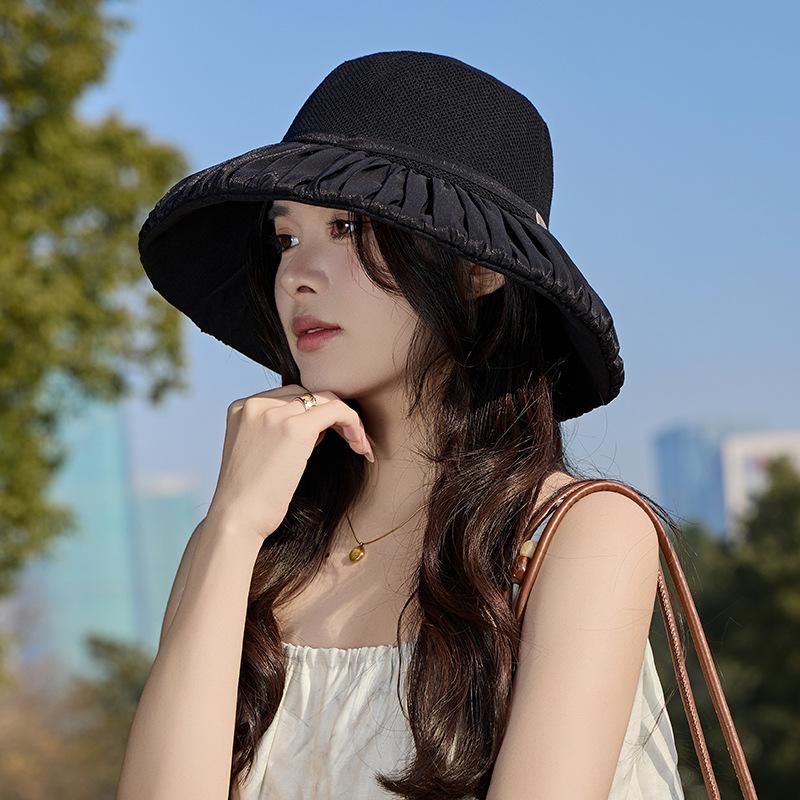 

Folded splicing half net fisherman s hat children spring and summer sweet versatile basin hat big brim breathable sunscreen hat 56-60CM (windbreak rope)