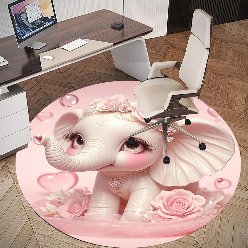1PC Elephant Pink Roses Round Chair mat Area Rug - Non-Slip, Floor Mat for Office, Bedroom, home decor Christmas Gift c0528072
