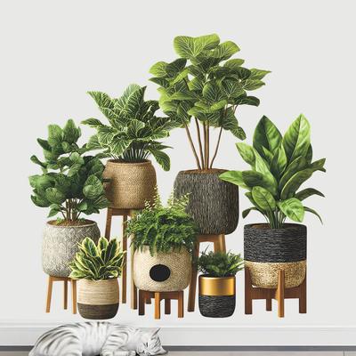 Creative Simulation Green Plant Potted Plant Combination Study Home Background Wall Decoration Stickers
