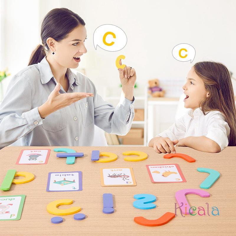 Wooden Puzzle Cartoon Animal See Spell Learning Toys English Alphabet Sight Words & Matching Letter Games Gift For Kids Toys