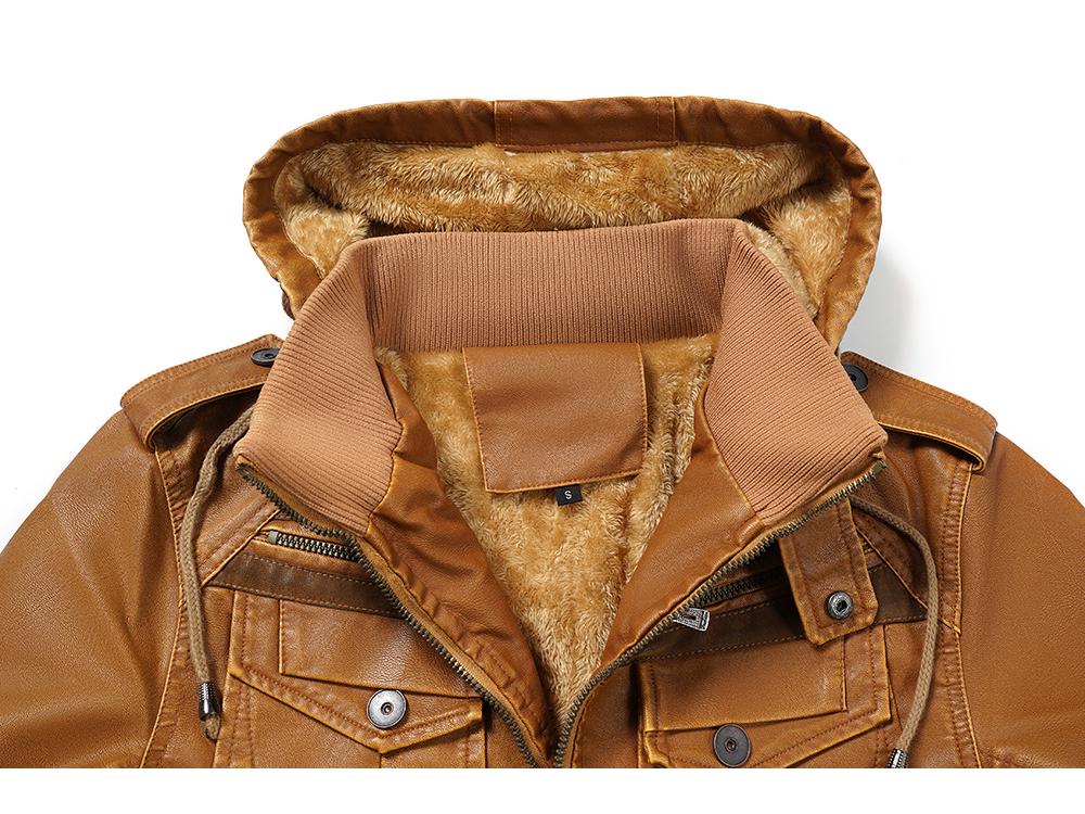Men's European-Style PU Leather Hooded Jacket, Winter Plus Velvet, New Arrival