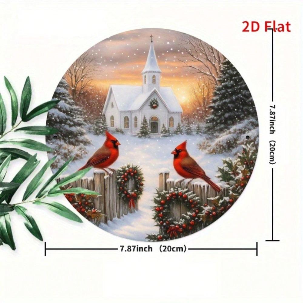 Vintage Iron Tin Sign Winter Church Cardinals Rustic Home Garden Wall Decor 8x8 Inch Inspirational Quote