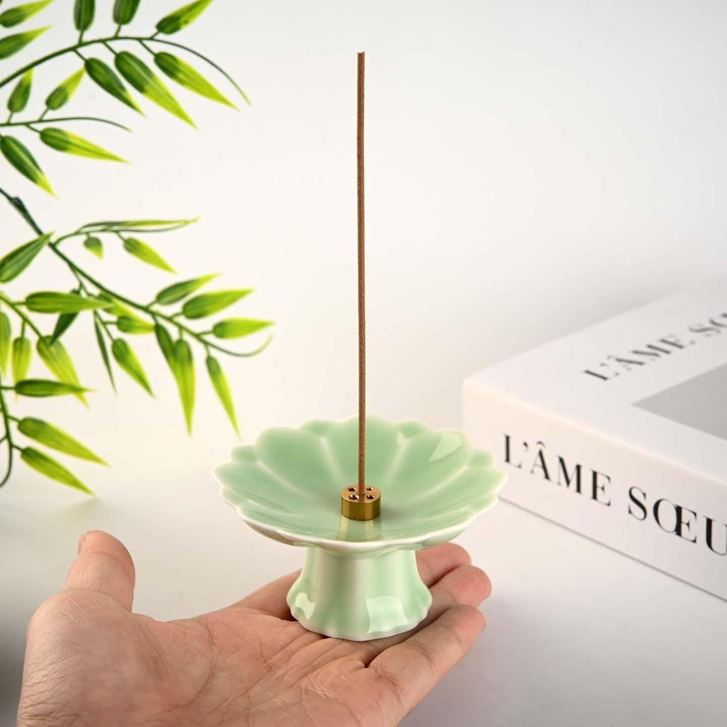 Zen Lotus Ceramic Incense Burner - Chinese Style Sandalwood & Stick Incense Holder for Home