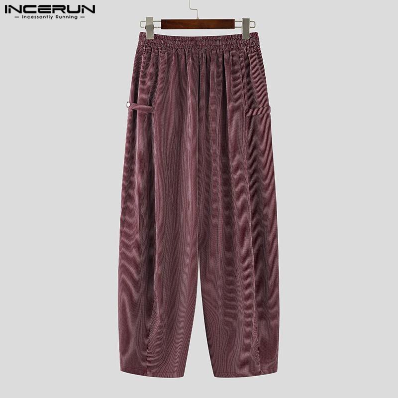 INCERUN Men Drawstring Elastic Waist Striped Casual Loose Harem Pants