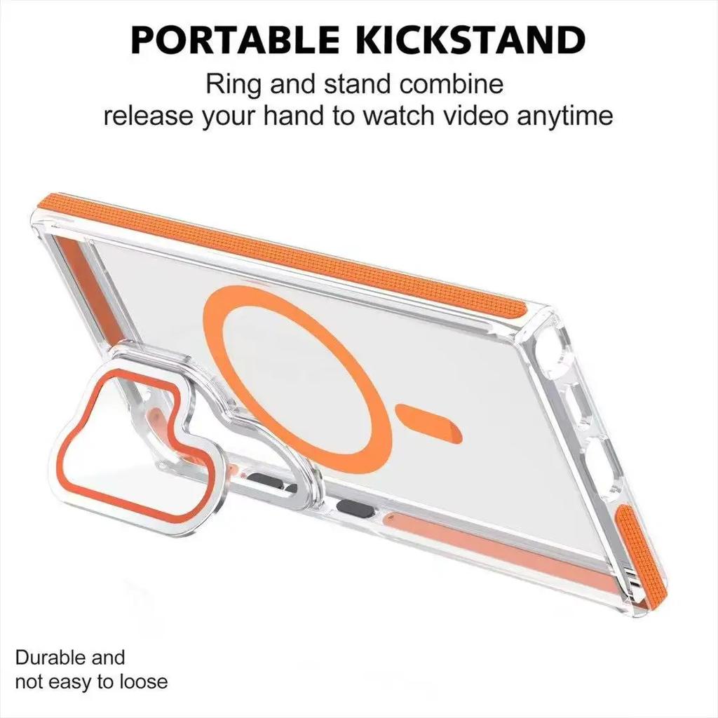 Luxury Wireless Charge Lens Holder Phone Case for Samsung Galaxy S24 S23 S25 Ultra Plus Magnetic Shockproof Clear Cover